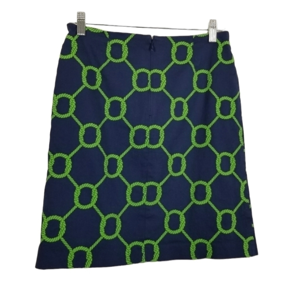 Melly M Mini Skirt Blue Green Rope Print Stretch Cotton Lycra Lined Preppy Sz 2